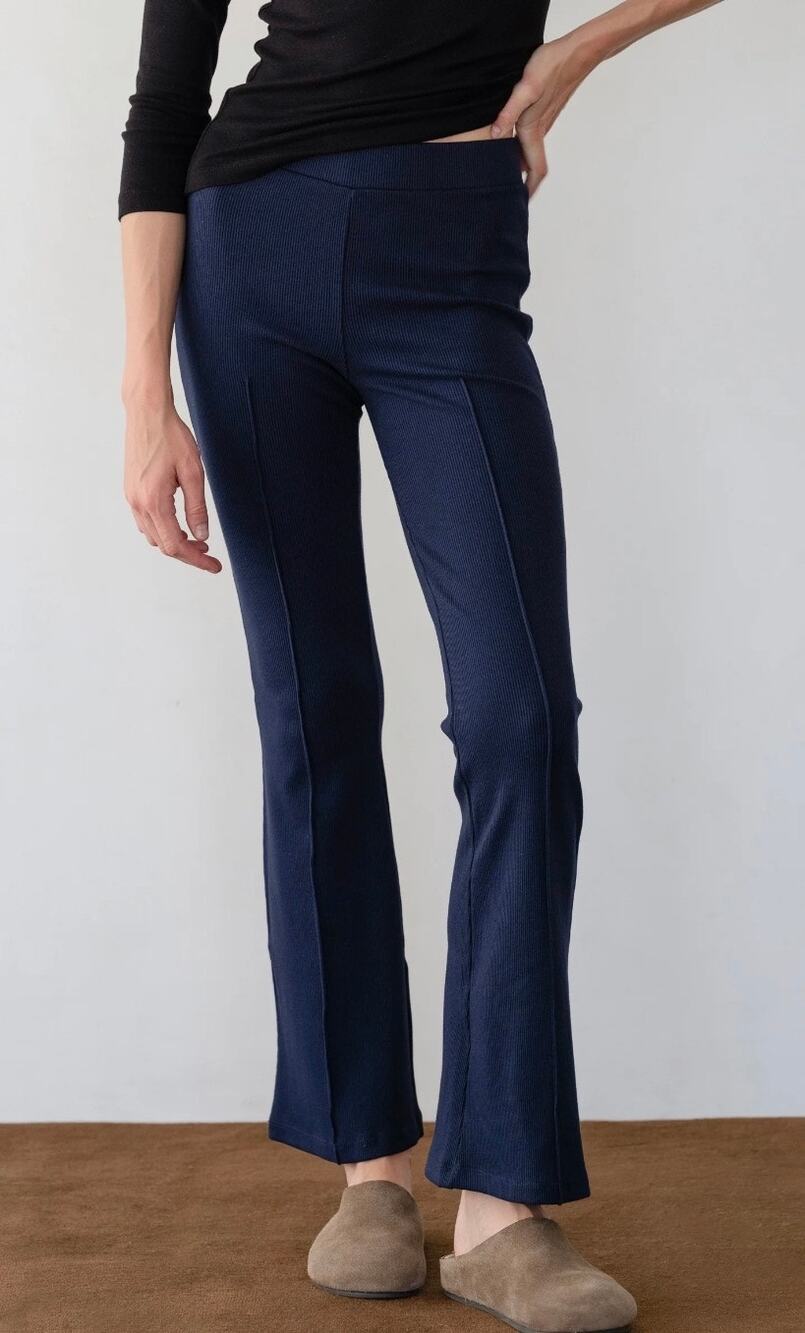 Donni rib kick flare pants in navy blue Large L
